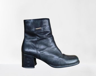 Black ankle boots leather women shoes warm Size 40 EU/ 9 US/ 6.5 UK