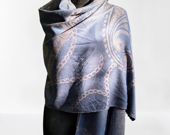 Blue beige scarf shawl wrap vintage women gift for her Christmas