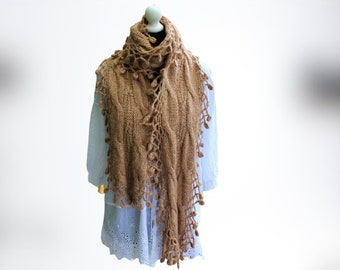 Vintage beige braun gestrickter Schal Wolle Frauen warmes Weihnachtsgeschenk für Sie