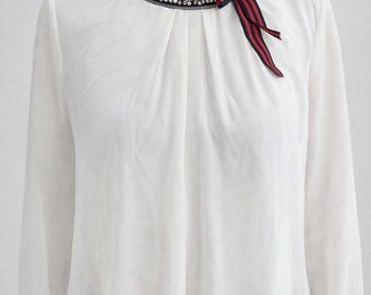 white vintage blouse shirt women top made in Italy Size M