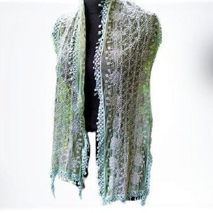 Schal grün Mint Schnürsenkel Vintage Boho shabby chic romantische Frauen Sommer Baumwolle Geschenk für Sie