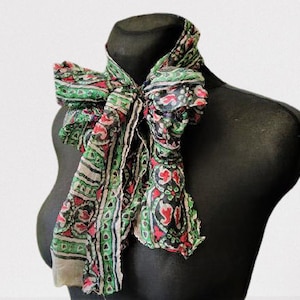 Vintage silk scarf green summer women red beige gift for her