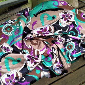 Vintage ornament scarf green mint beige purple satin women summer gift for her