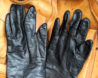 Black leather gloves vintage women size small S