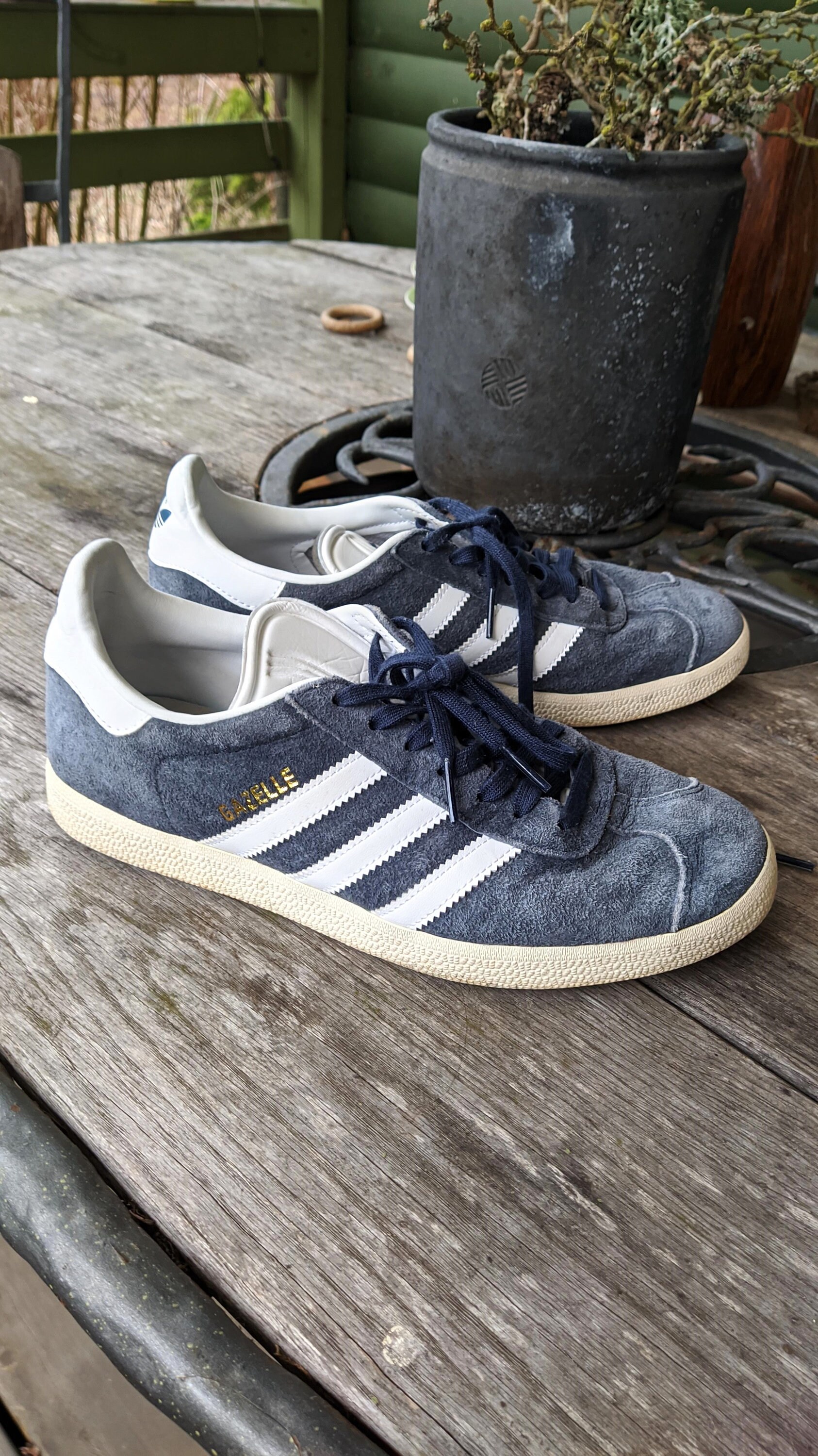 Vintage Adidas Sneakers Grey Blue Leather White -