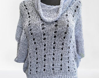 Hellblau gestrickte Vintage Top Bluse Pullover Sommer Gr.M L