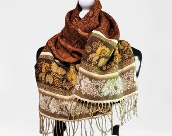 Brown vintage beige wool scarf yellow bronze unisex men women ornament gift Christmas