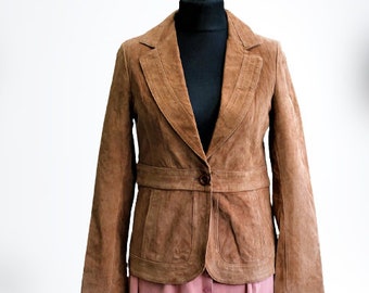 Jacket vintage genuine leather light brown women Size 38 M blazer