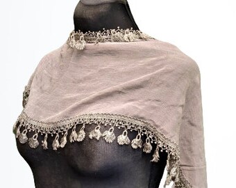 Grey bohemian scarf with fringes women gift for her summer