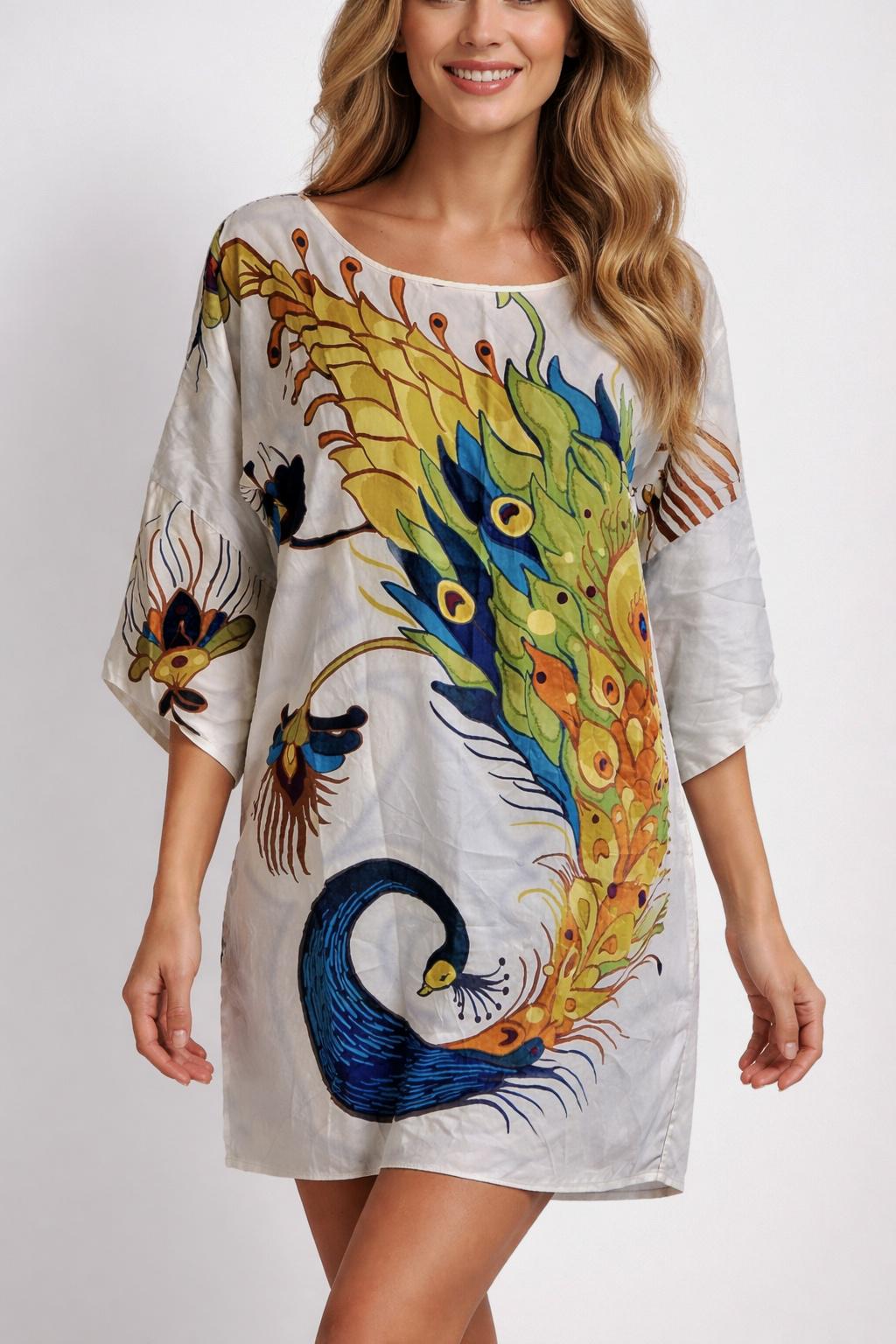 Robe Courte Femme Mon Petit Oiseau Soie Géométrique Rétro - Taille M, Sans Manches, Occasion Très Bon état