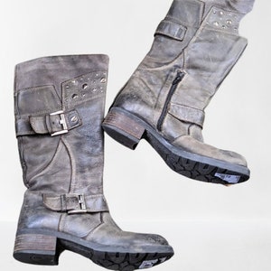Vintage grey brown knee boots shoes leather women Size 38 EU/ 7.5 US/ 5 UK