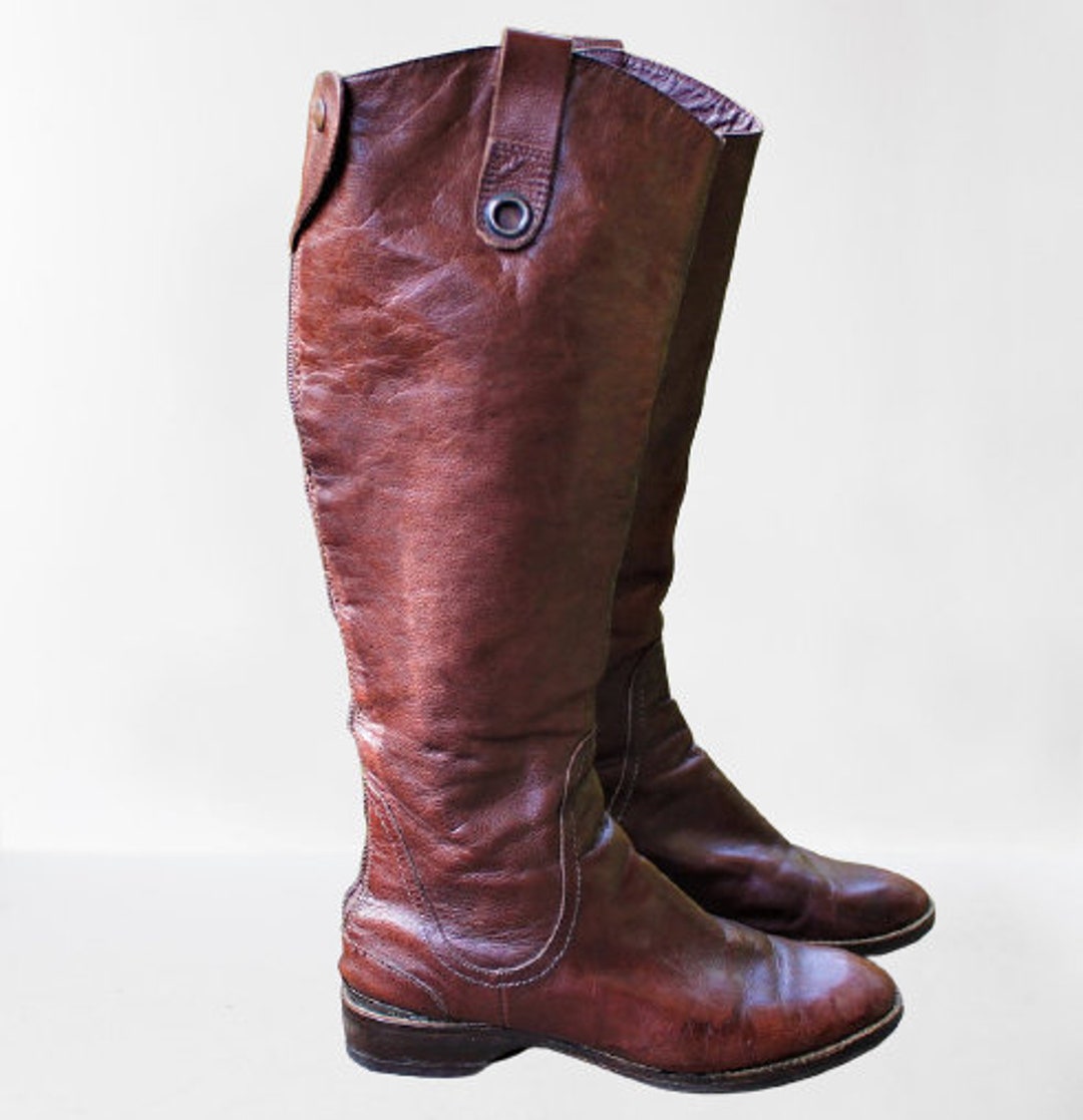 Brown Vintage Leather Boots Knee High Women Tommy Hilfiger Shoes