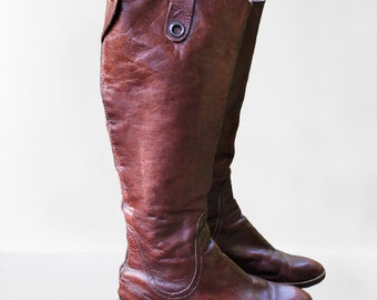 Brown vintage leather boots knee high women Tommy Hilfiger shoes Size 37 EU/ 4 UK/ 6.5 US