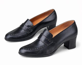Schoenen zwarte laarzen vintage dames leren hoge hakken pumps Oxford maat 39/ 5.5 UK/ 8.5US