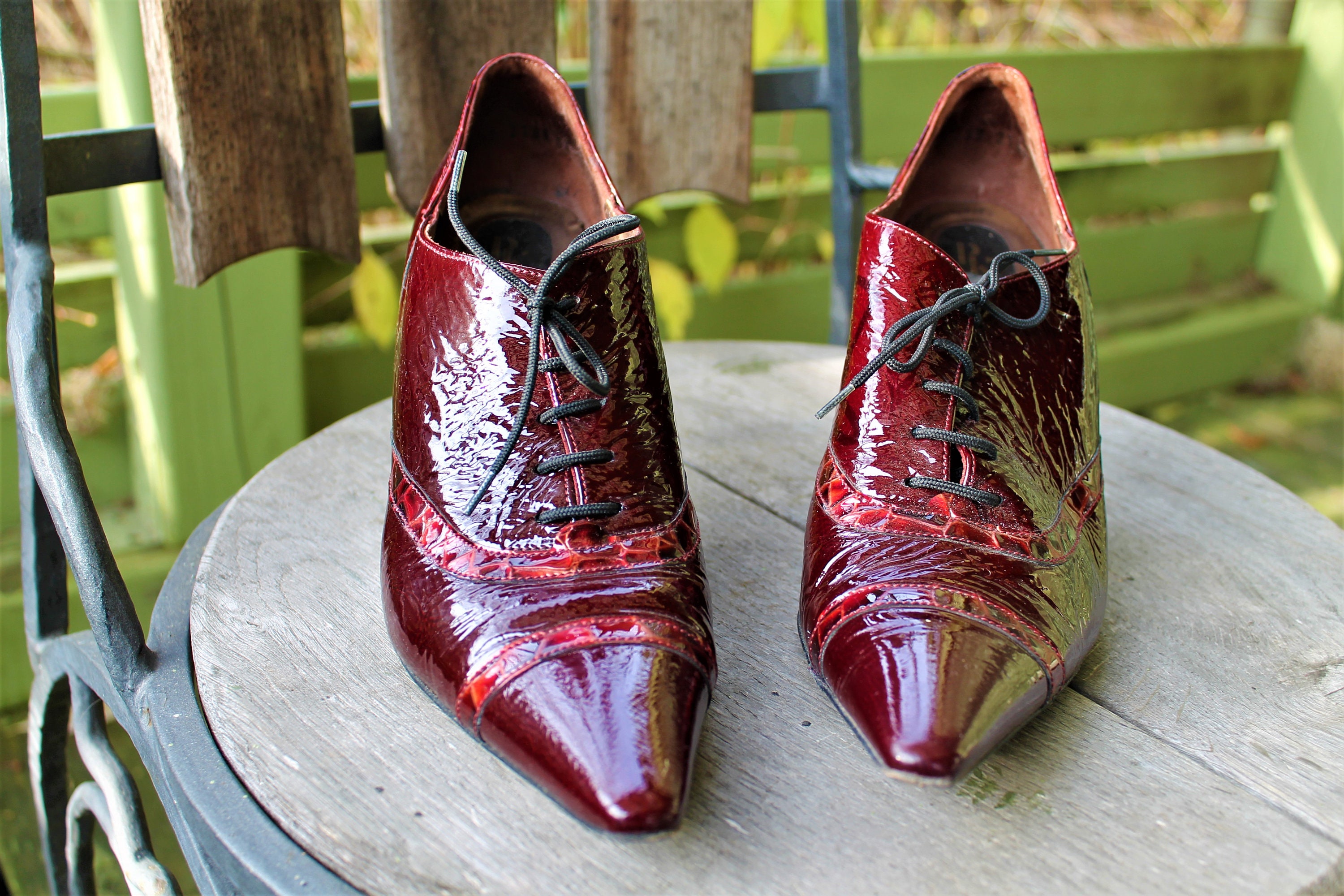 Vintage red lacquered leather shoes heels pin pumps women Etsy