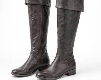 Brown vintage over knee boots leather women shoes botforts Size 39 EU/ 8.5 US/ 6 UK
