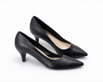 Zwarte vintage hakken schoenen pumps dames leer Stockholm design group maat 3,5 VK/ 36 EU/ 6 VS