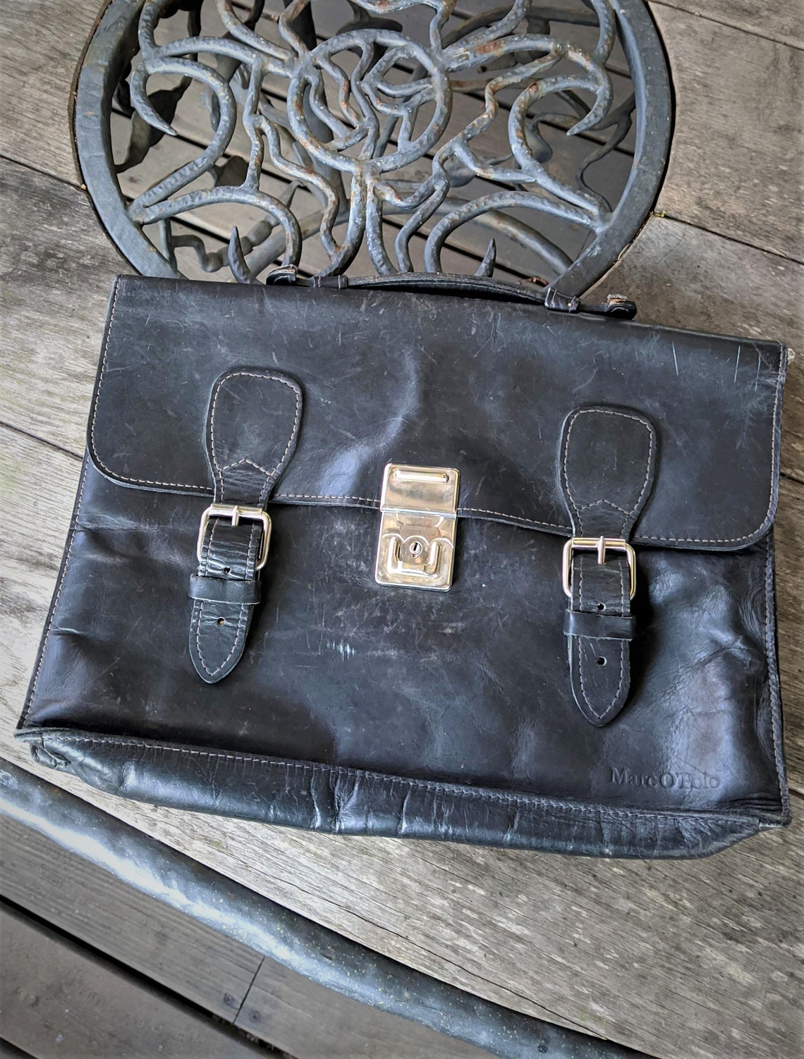 Black handbag bag leather men vintage Marc o polo messenger portfolio, foto 3 di 5