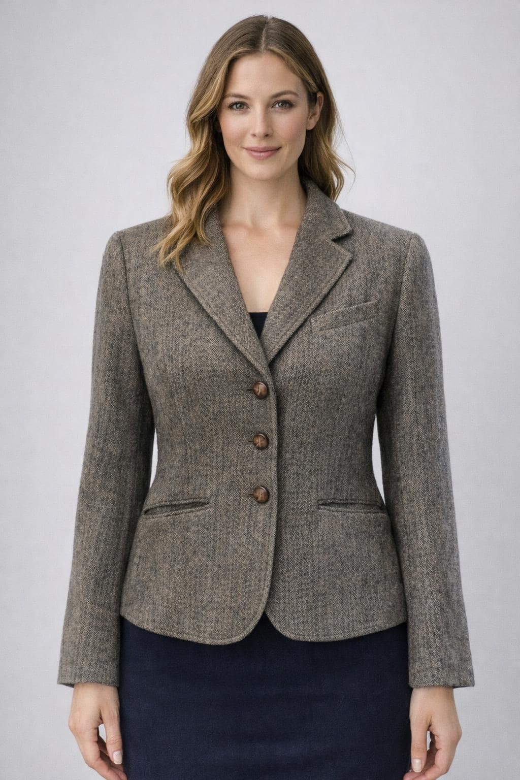 Blazer Veste En Laine Gris Style Militaire Vintage Pour Femme - Taille UK12 / EU 38 - Occasion Très Bon état