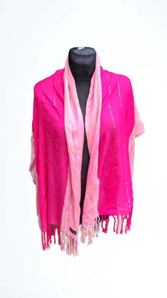 Vintage silk scarf cotton pink women - image 1