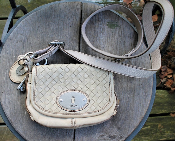 Leather mini crossbody bag with woven strap - White