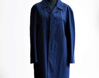 Blue vintage plaid trench coat women 70s Size M L