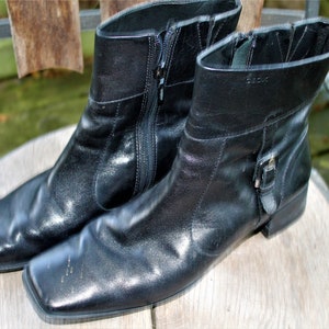 Black shoes leather block low heels boots ankle vintage women comfy Geox made in Brazil Size 40 EU/ 6.5 UK/ 9 US image 4