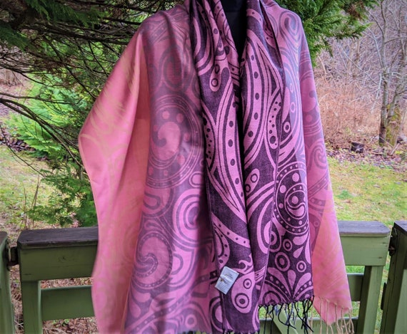 Vintage scarf shawl NEW pink purple wrap unisex C… - image 3
