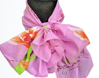 Vintage pink chiffon scarf floral women summer thin gift for her