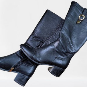 Zwarte schoenen knielaarzen veganistische lederen vrouwen middelgrote hak Maat 40 EU / 9 US / 6.5 UK