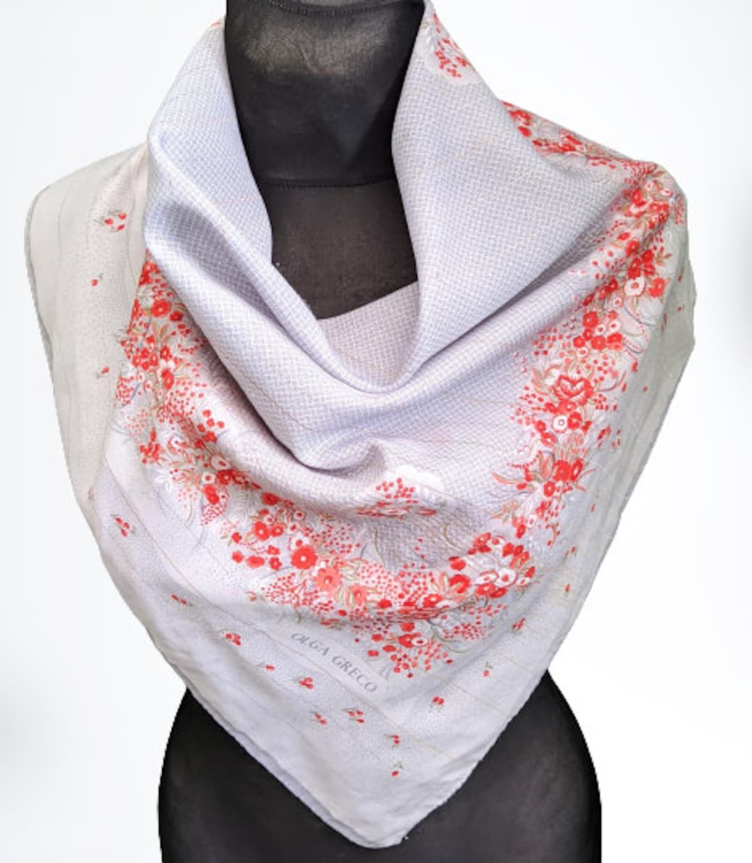 Foulard Vintage Olga Greco Paris – Carré Polyester 86cm Multicolore Années 80