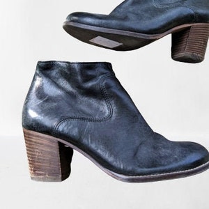 Vintage black ankle boots leather women medium heels Paul Green Size 4 UK/6.5 US/ 37 EU
