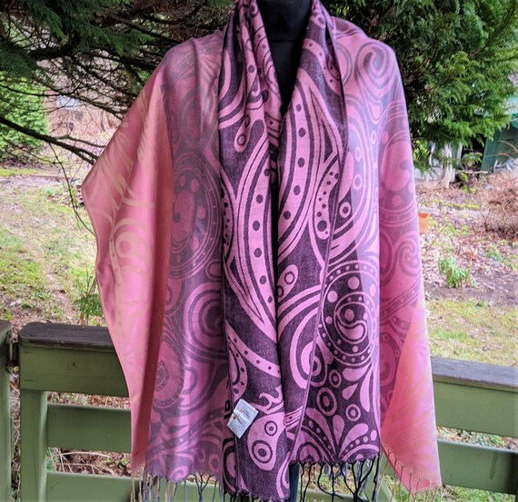 Vintage scarf shawl NEW pink purple wrap unisex C… - image 2