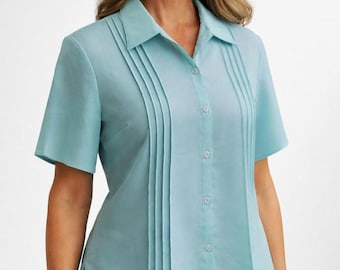 Blouse green mint vintage women office short sleeves summer shirt Size L 14