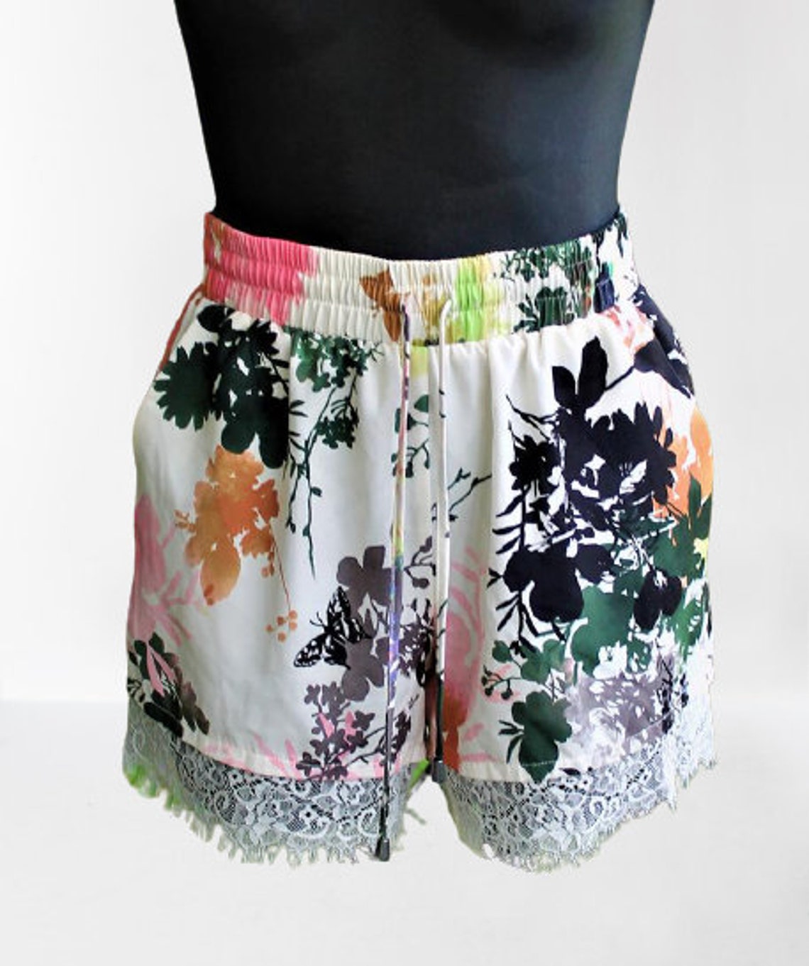 Shorts Summer Vintage Lace Flowers White Green Black Pink Pink - Etsy