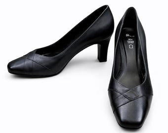 Zwarte pumps dames leren hakken vintage maat 4 VK/ 6,5 VS/ 37 EU