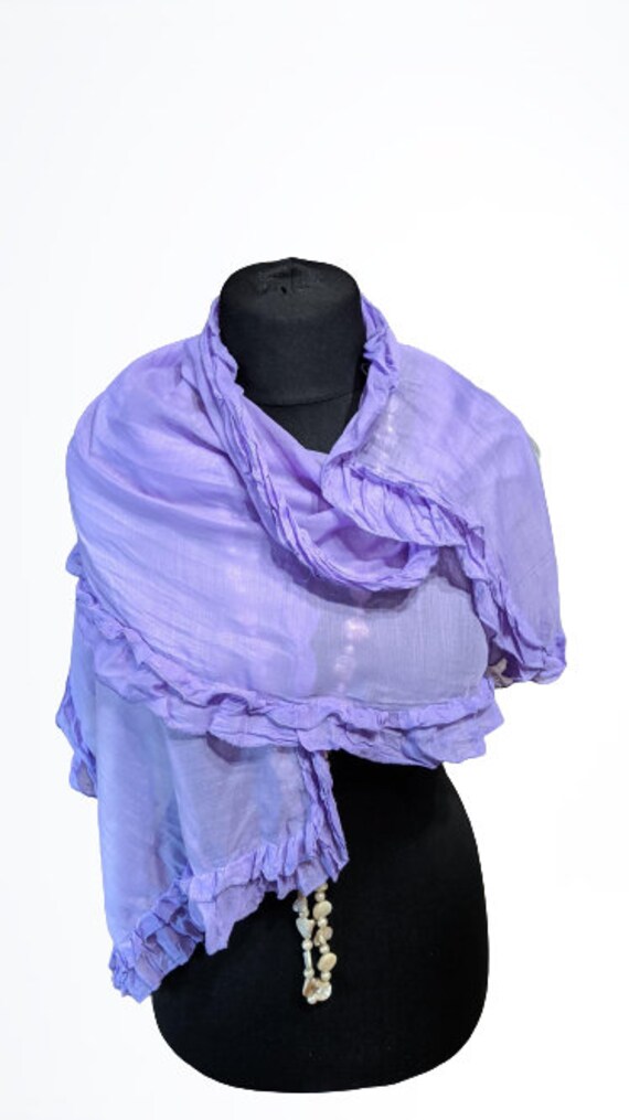 Vintage purple lilac scarf ruffled women summer w… - image 1