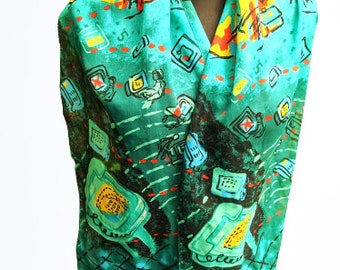 Vintage green blue scarf abstract unisex