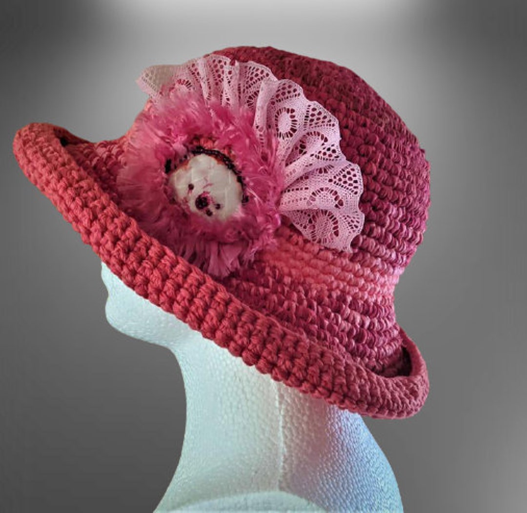 Pink Shabby Shic Hat Bucket Coral Wearable Art Crochet Women - Etsy