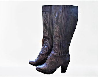 Zwarte vintage hakken laarzen leer dames knie Clarks maat 4,5 VK/37,5 EU/7 VS/24 cm/ 9,45 inch