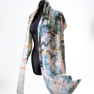 Vintage abstract beige scarf green blue shawl wrap women summer gift for her