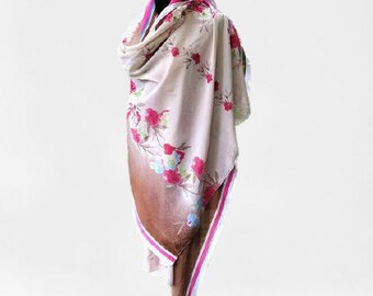 vintage pink scarf shawl wrap floral brown summer gift for her