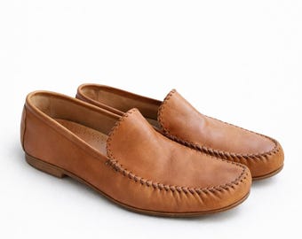 Zapatos mocasines de piel marrón para hombre, estilo vintage, regalo de verano para él, talla 40 UE/ 6,5 Reino Unido/ 9 EE. UU.