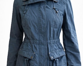 Casaco parka vintage azul feminino tamanho 14 G, ideal para presente.