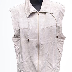 Vintage linen top vest blouse loose women grey sport Size L