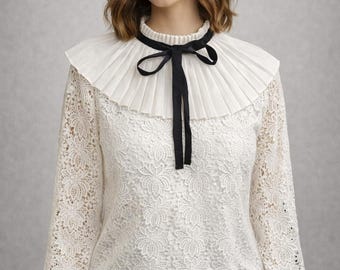 Blouse white vintage shirt lace Size M L Savida victorian style women chic