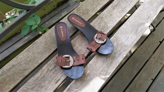 Vintage brown shoes mules clogs sandals women lea… - image 4