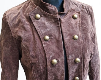 Vintage brown jacket suede leather military women Size M L