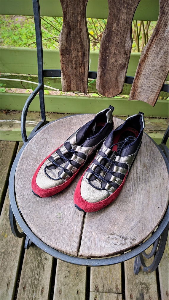 Zapatillas vintage mujer piel ante rojo plata ECCO zapatos c modos