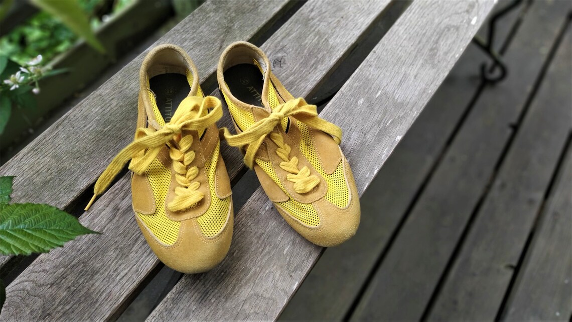 Yellow shoes vintage sneakers women summer suede leather size Etsy